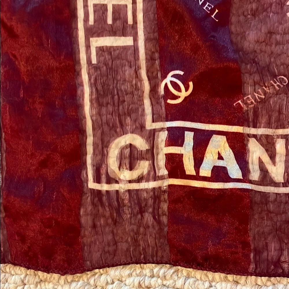 CHANEL Deep Red Monogram Scarf - Picture 3 of 5